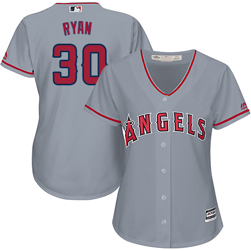 Angels #30 Nolan Ryan Grey Road Women's Stitched MLB Jersey